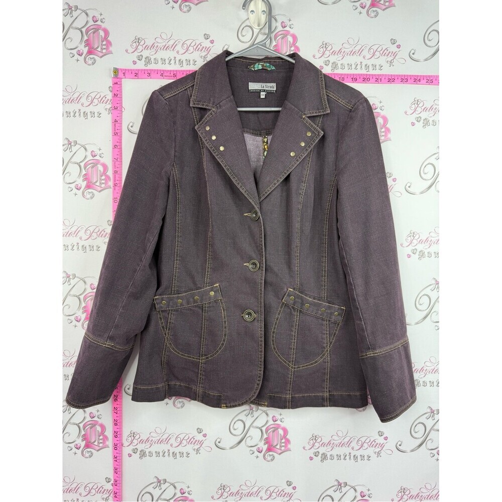 La strada jacket purple Tailored Purple Denim Jacket with Stud Details Jean